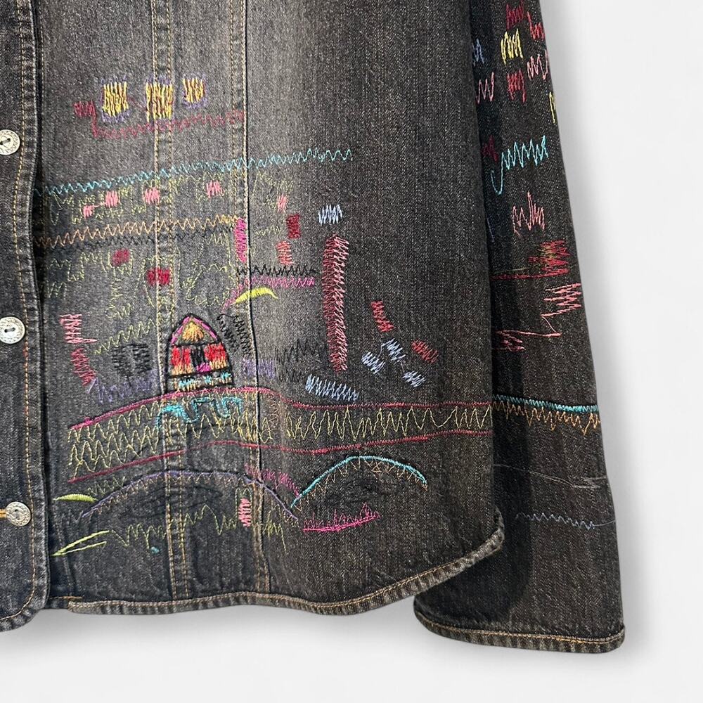 Chico’s Oversized Embroidered Black Denim Jean Jacket - Picture 10 of 12